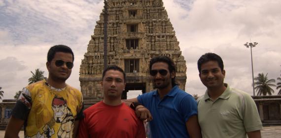 Inder Singh, kant Kishore, Mahesh and Habeed at Balur Temple, Karnataka India,Mohd Abeed 